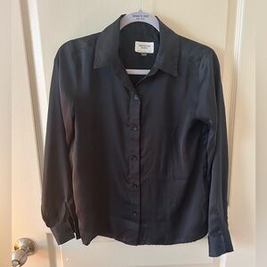 AE Black Button Up Satin Blouse Size XS